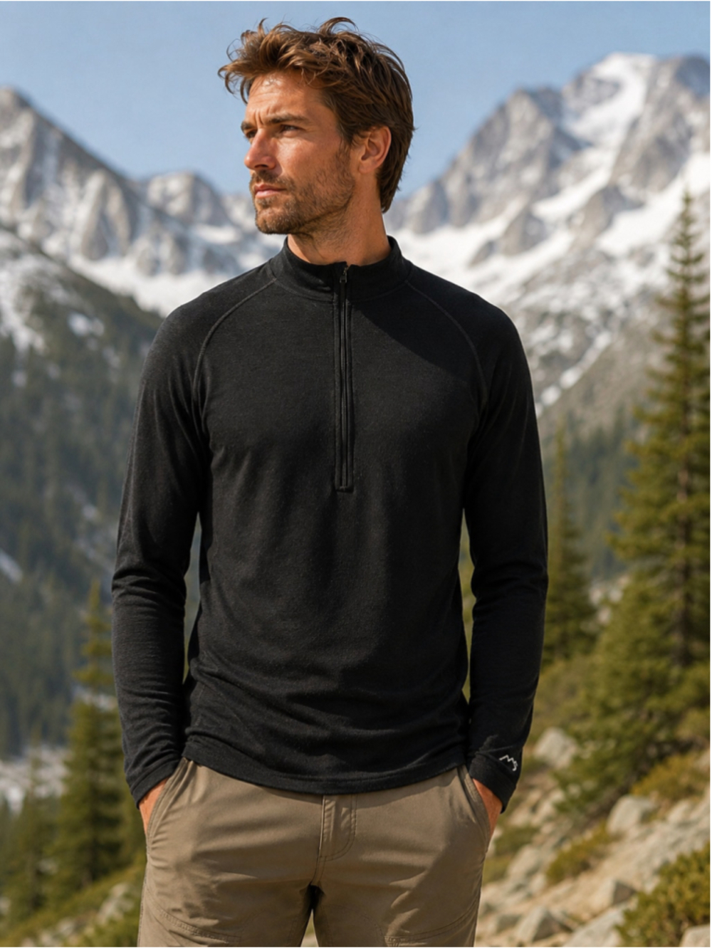 Merino Tech Base Layer Men L Merino 250 Wool Quarter Zip Thermal Gorpcore Black